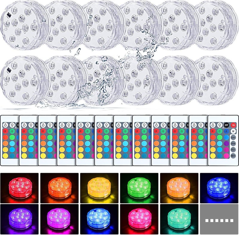 Mudder 12 Pack Submersible LED Lights with Remote 2.8" Hot Tub Lights Waterproof Pool Underwater LED Light Battery Operated Bathtub Lamp 16 Color Changing Lamp for Pool Pond Vase Aquarium Decoration - Image 1